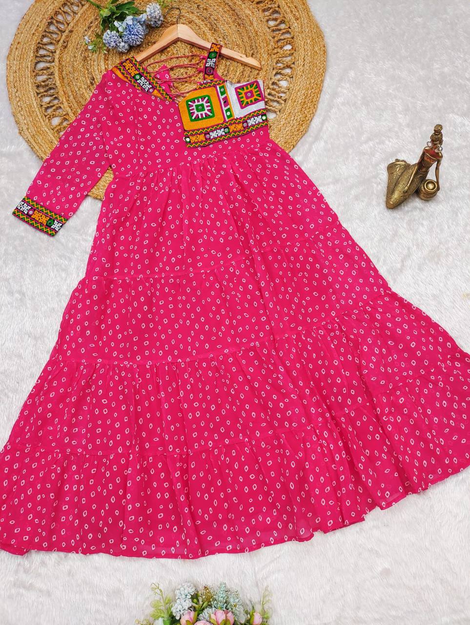 Bandhani print georgette gujarati garba navratri gown