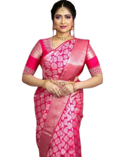 Pink Soft Lichi Silk Jacquard Work Rich Pallu Wedding Saree