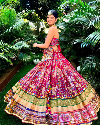 Pink cotton mirror work navratri chaniya choli