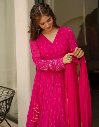 Pink georgette embroidered party wear anarkali suit