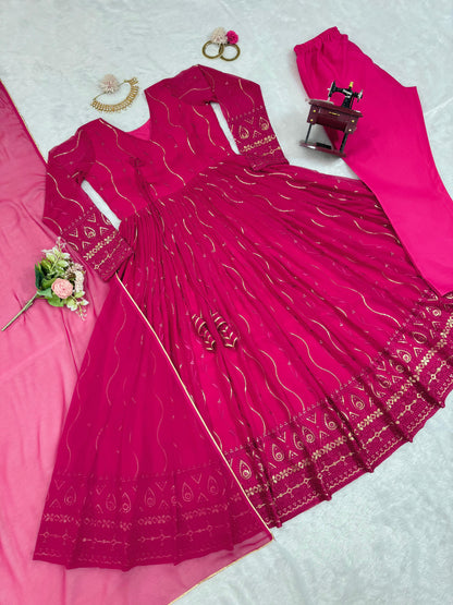 Pink georgette embroidered party wear anarkali suit