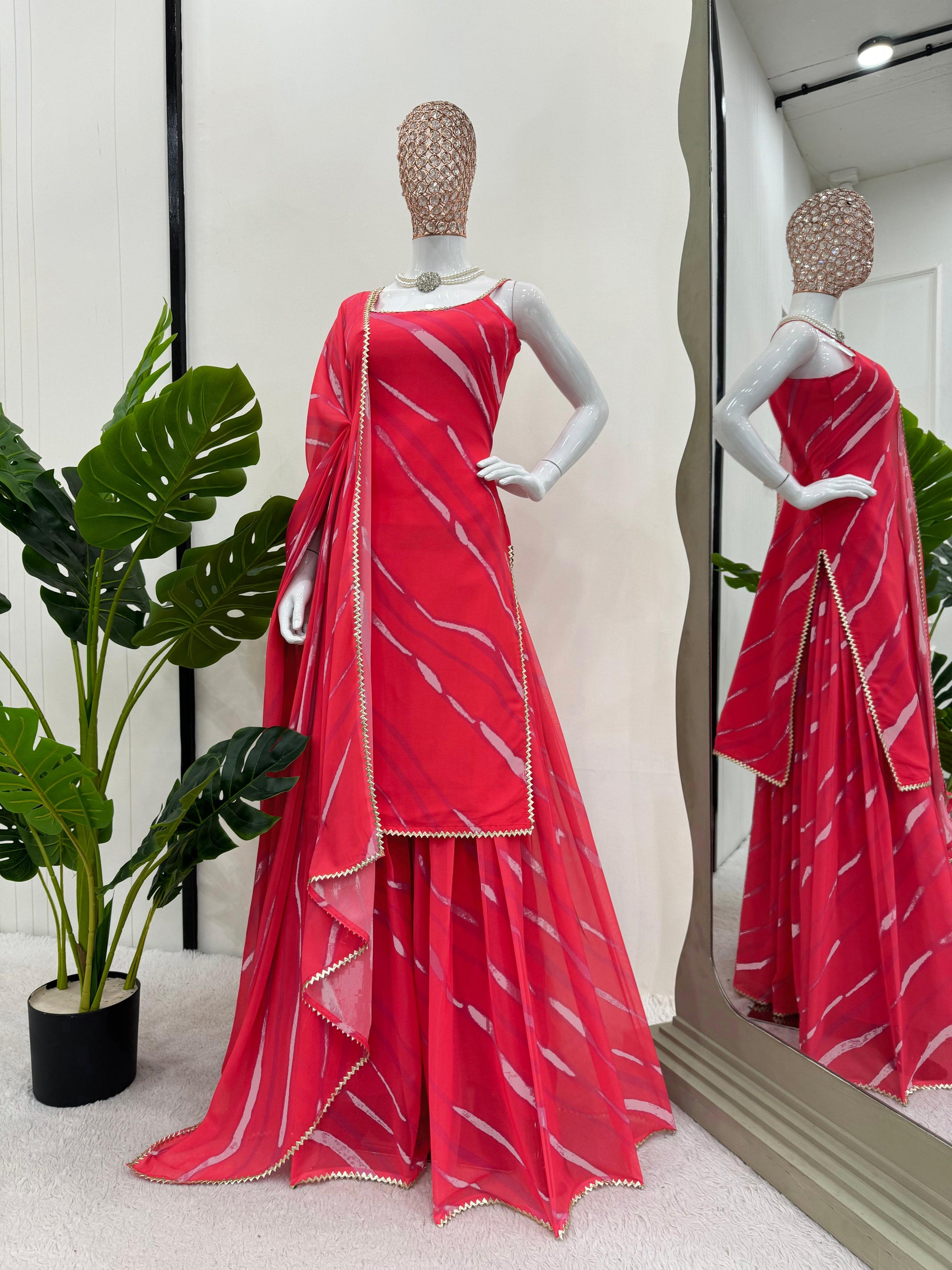 Pink georgette printed sharara suit