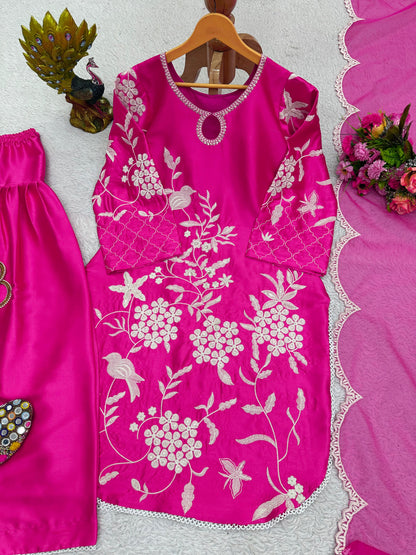 Pink japan satin embroidered patiyala punjabi suit