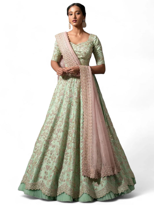 Pista green heavy work wedding lehenga choli