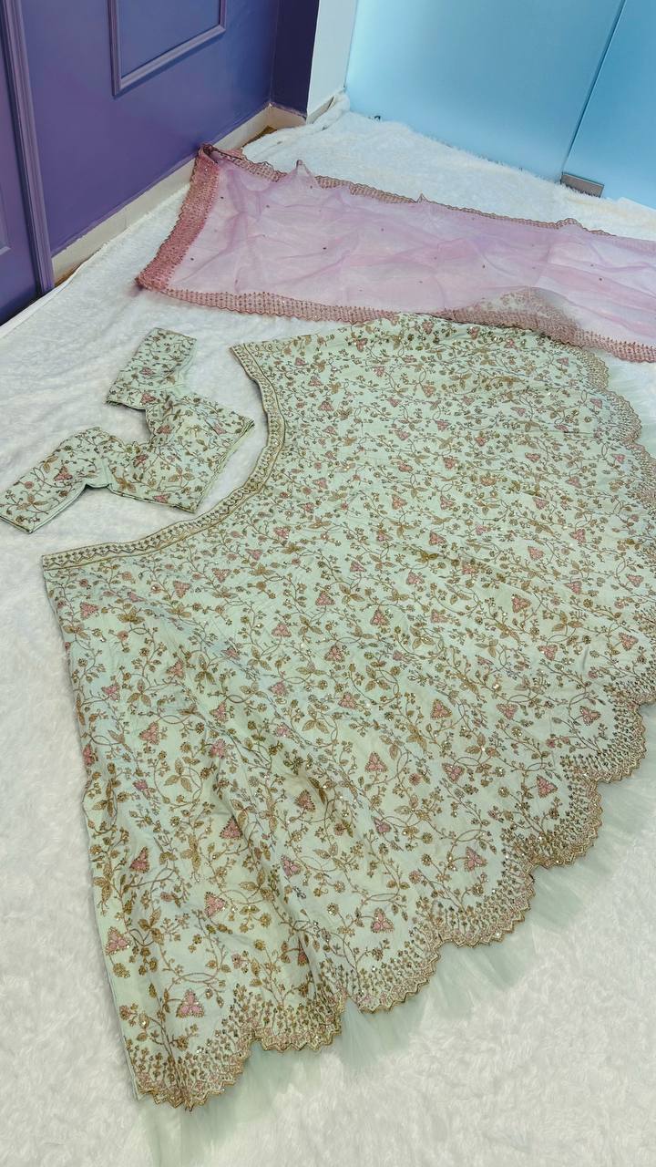 Pista green heavy work wedding lehenga choli
