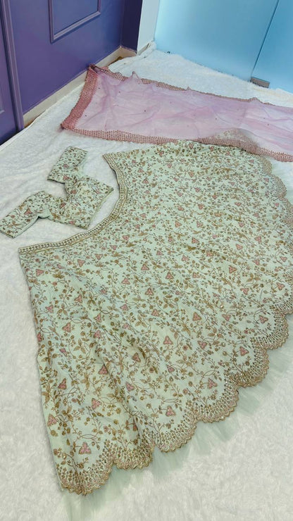Pista green heavy work wedding lehenga choli