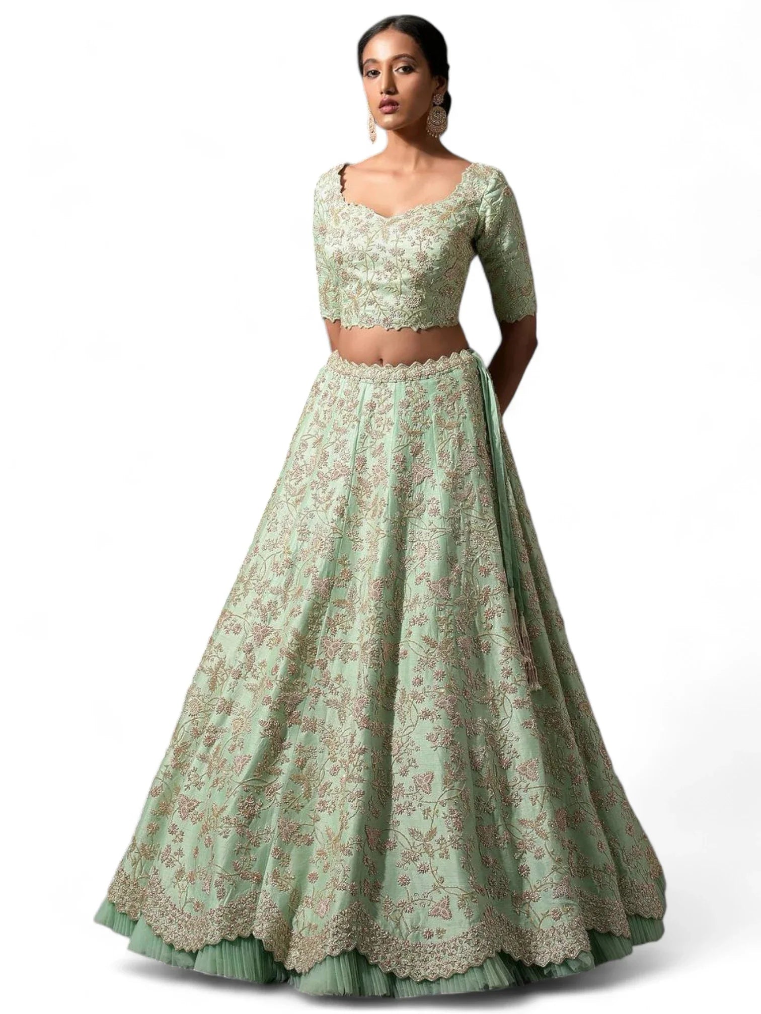 Pista green heavy work wedding lehenga choli
