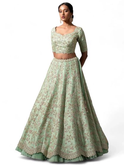 Pista green heavy work wedding lehenga choli