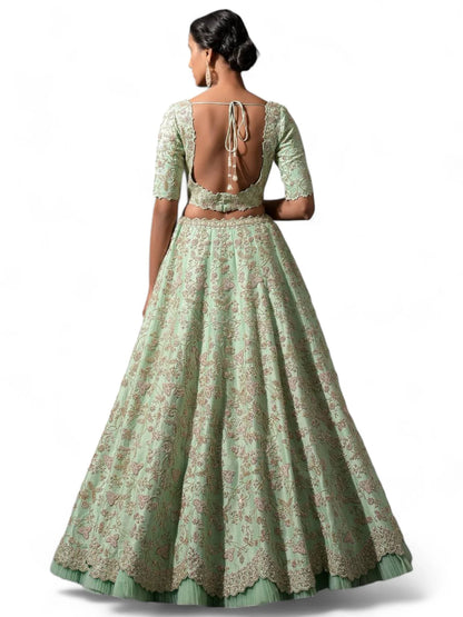 Pista green heavy work wedding lehenga choli