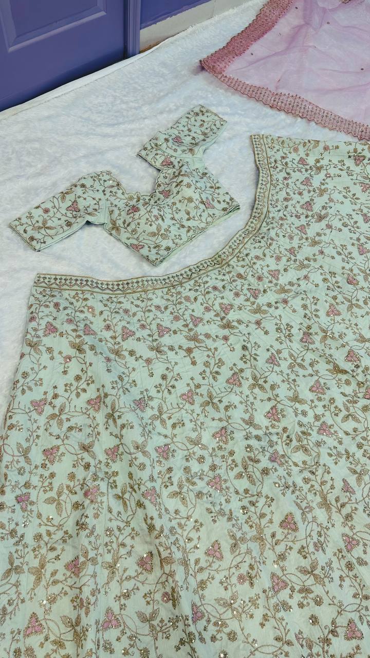 Pista green heavy work wedding lehenga choli