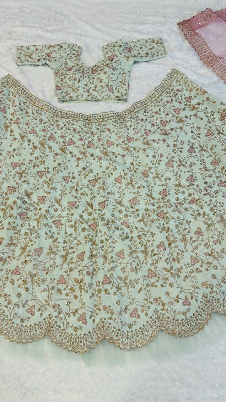 Pista green heavy work wedding lehenga choli