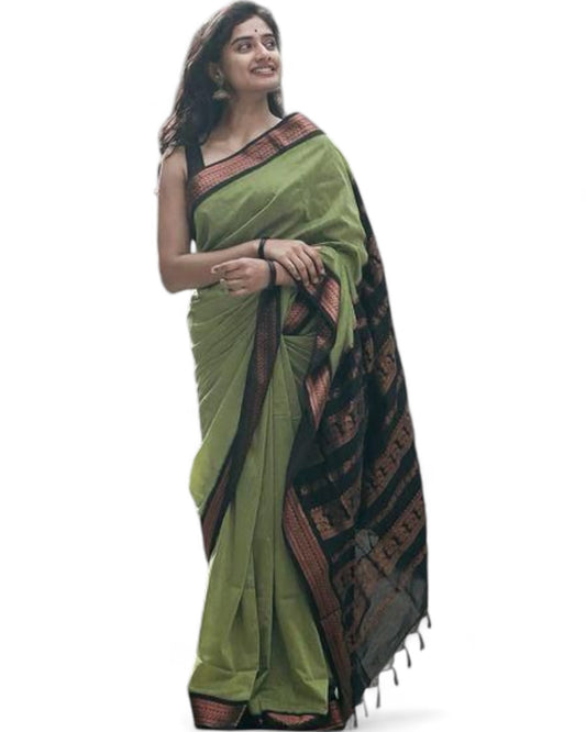 Pista green lichi silk rich pallu jacquard work saree