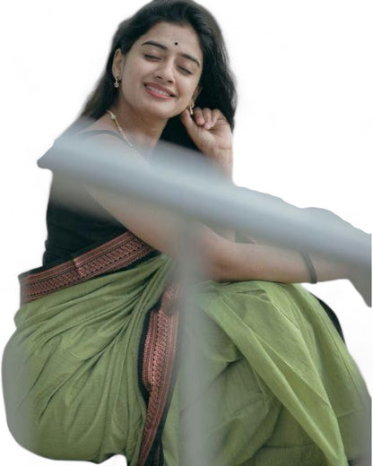 Pista green lichi silk rich pallu jacquard work saree