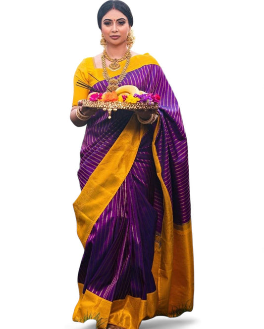 Purple Banarasi Soft Lichi Silk Saree with Rich Pallu and Jacquard Work