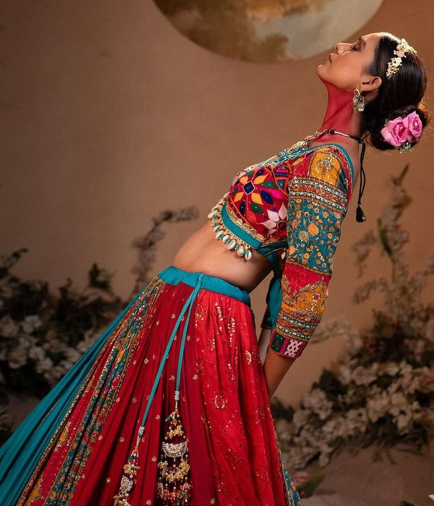 Rama cotton mirror work navratri lehenga chaniya choli