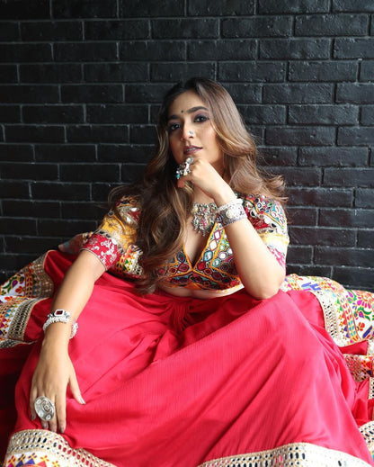 Red cotton gujarati garba navratri lehenga chaniya choli