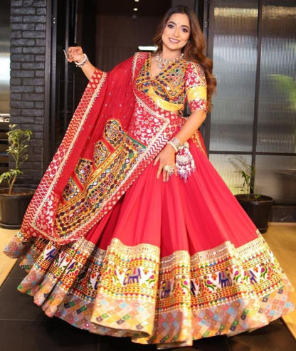 Red cotton gujarati garba navratri lehenga chaniya choli