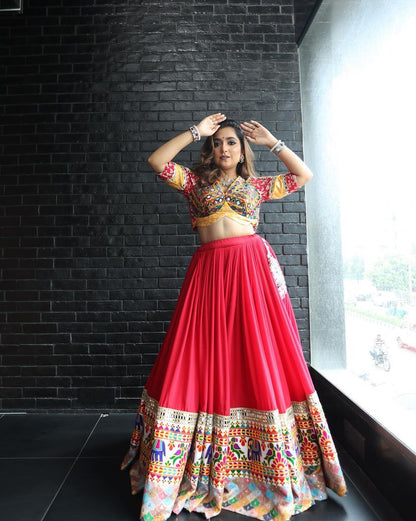 Red cotton gujarati garba navratri lehenga chaniya choli