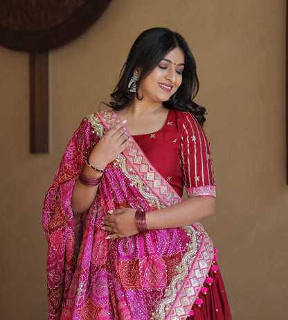 Red cotton mirror work navratri lehenga chaniya choli