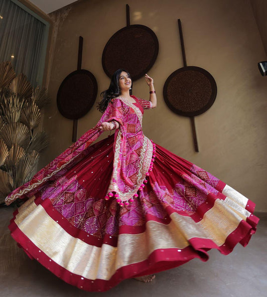 Red cotton mirror work navratri lehenga chaniya choli