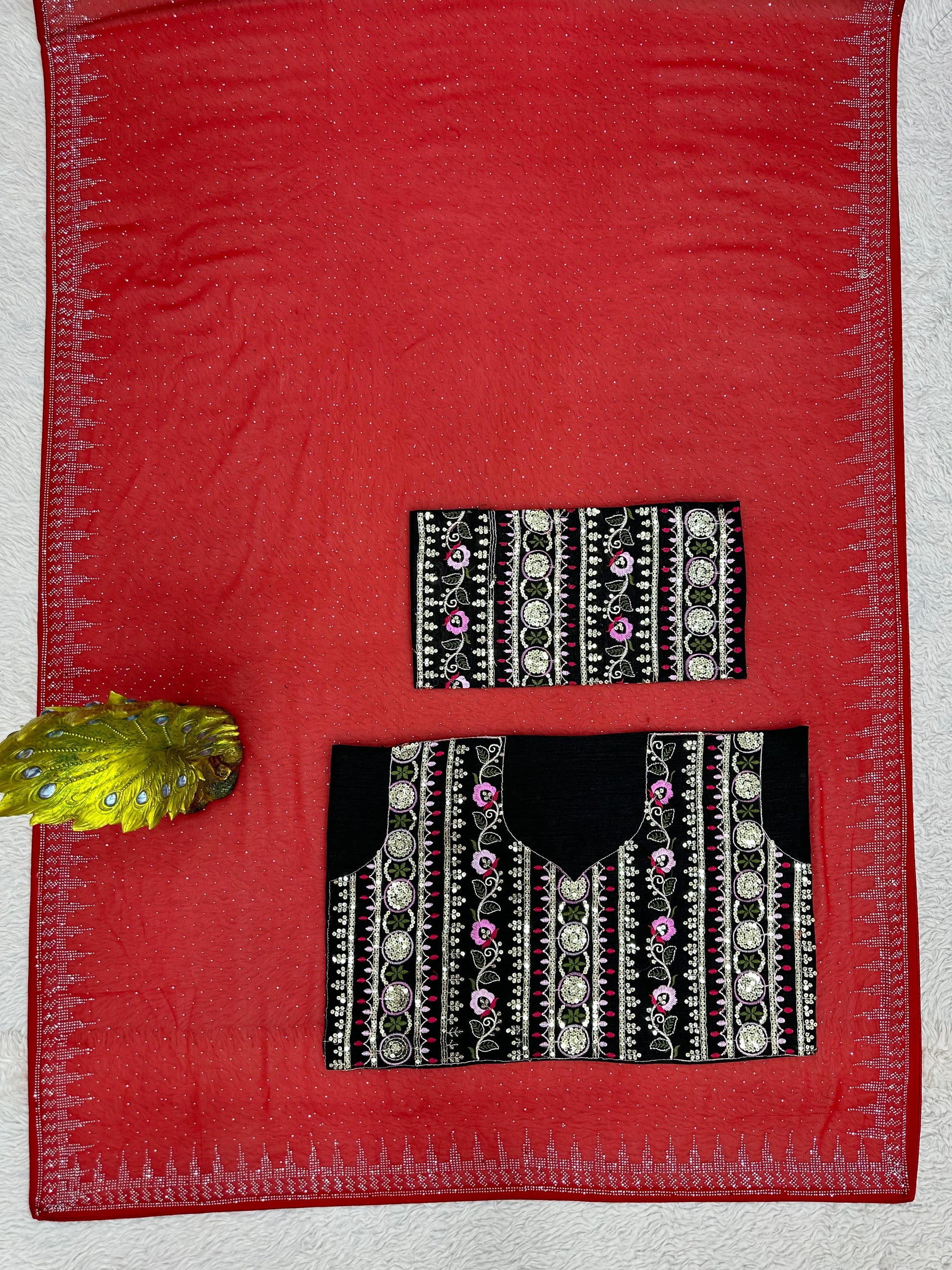 Red georgette hot fix work designer party wear saree