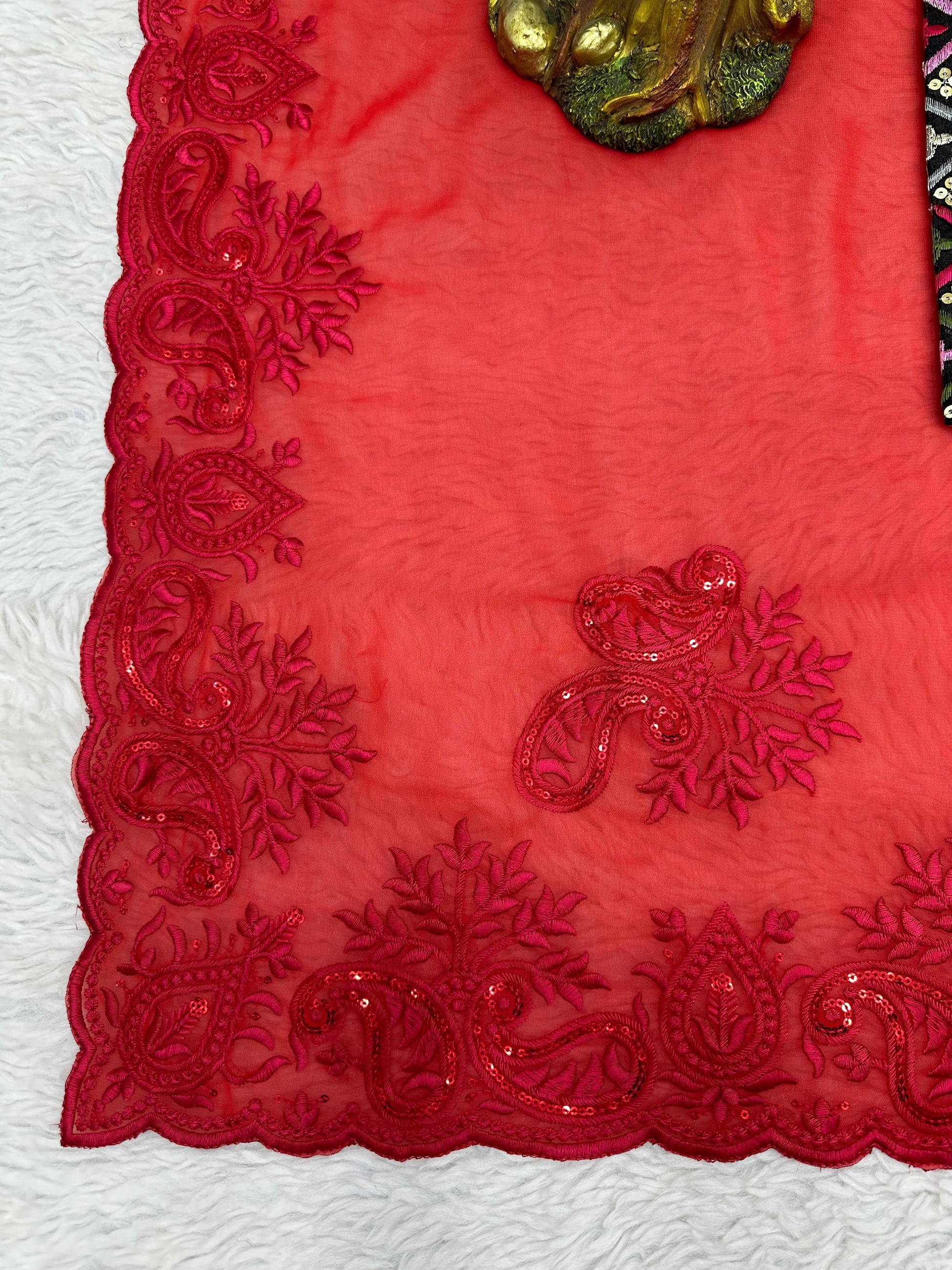 Red georgette hot fix work designer party wear saree
