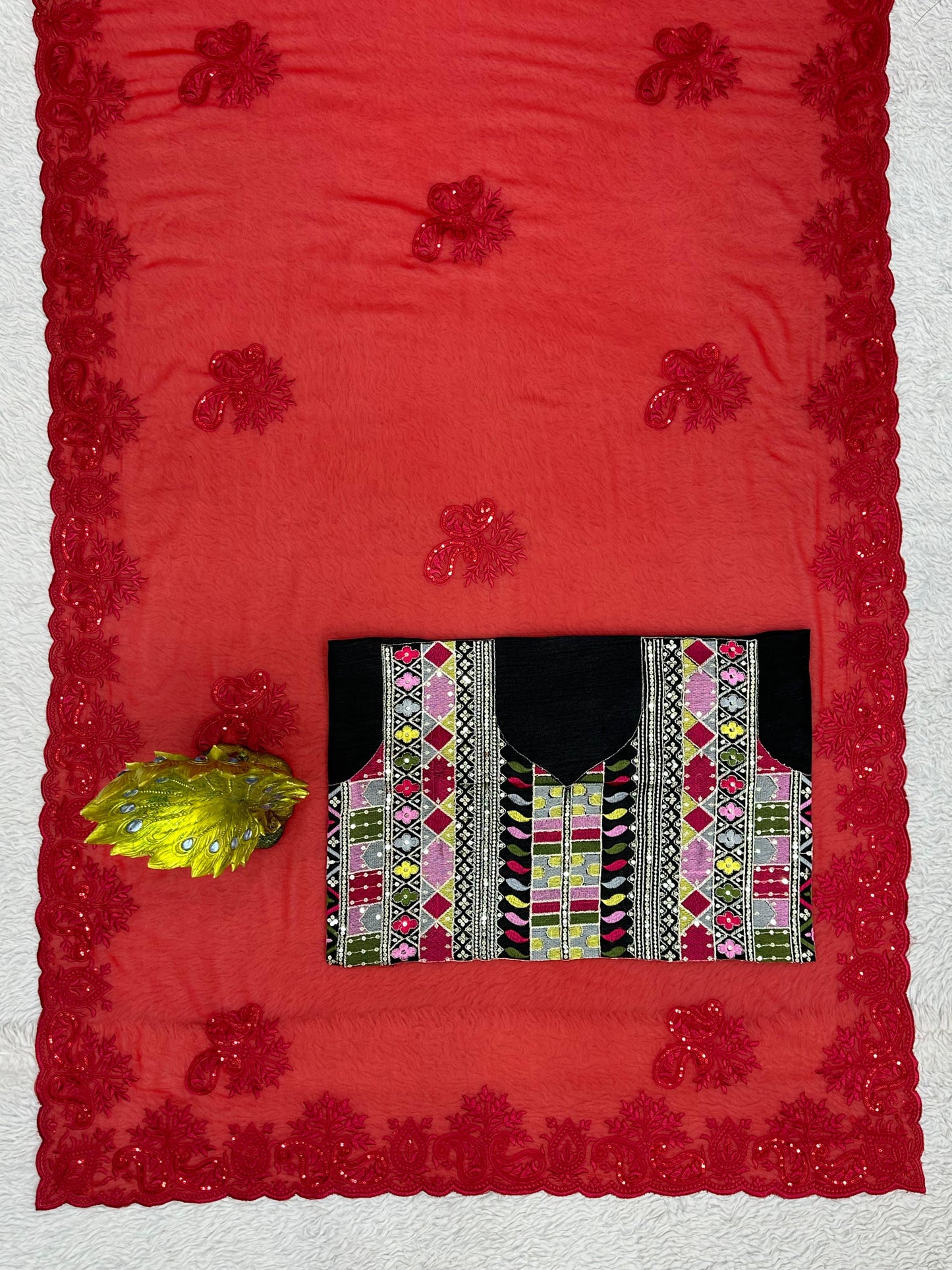 Red georgette hot fix work designer party wear saree
