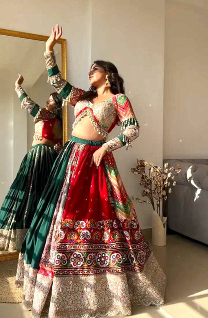Red green cotton navratri lehenga chaniya choli