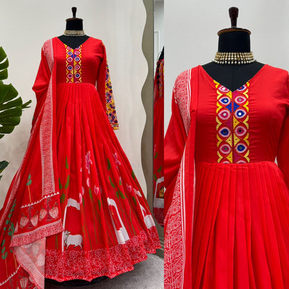 Red rayon designer navratri garba special stylish anarkali suit