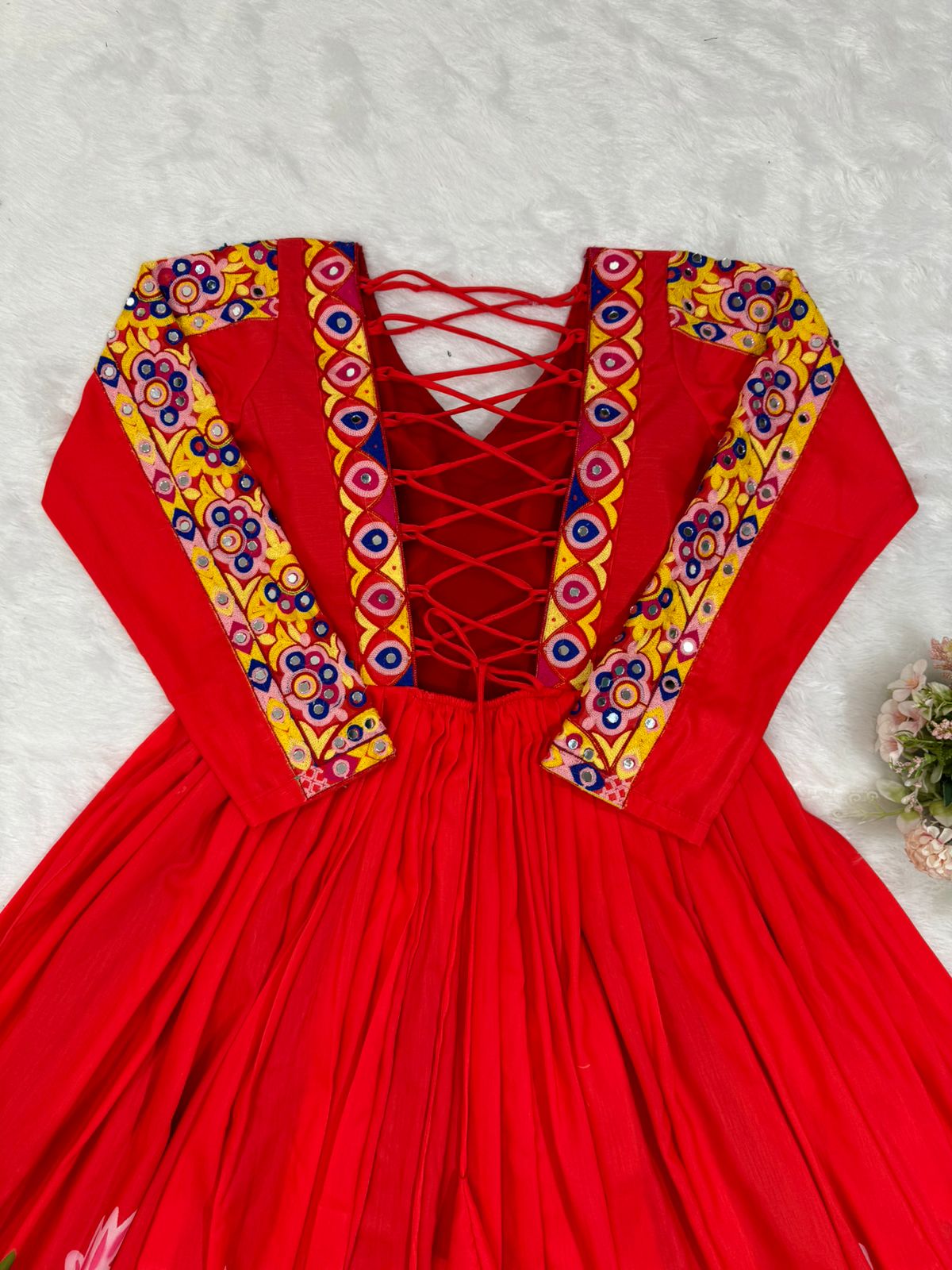 Red rayon designer navratri garba special stylish anarkali suit