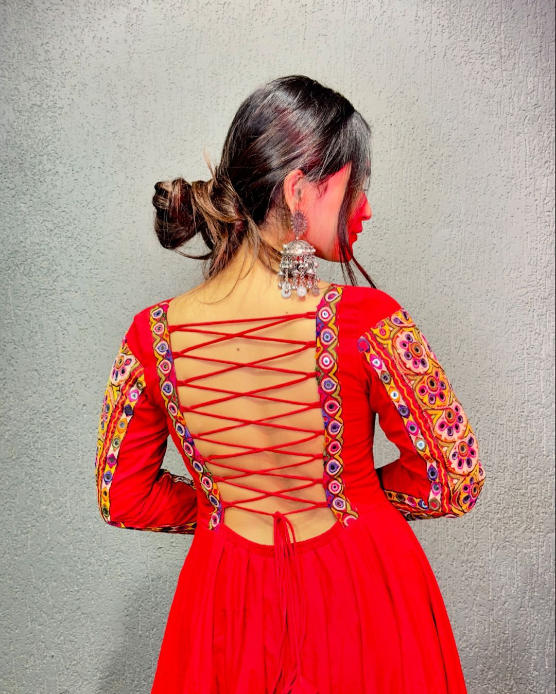 Red rayon designer navratri garba special stylish anarkali suit