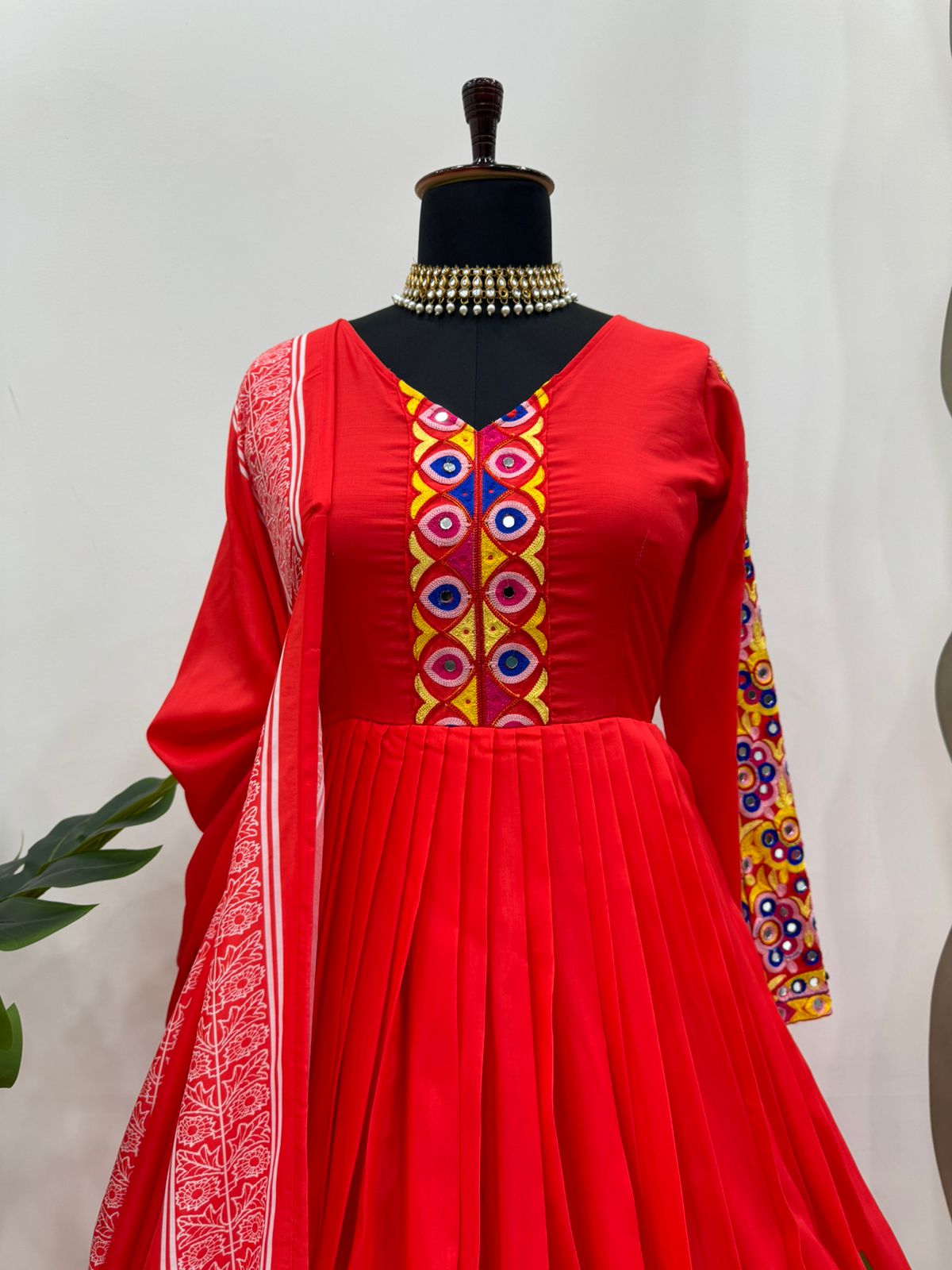 Red rayon designer navratri garba special stylish anarkali suit