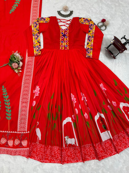 Red rayon designer navratri garba special stylish anarkali suit