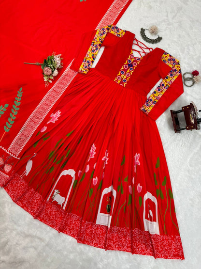 Red rayon designer navratri garba special stylish anarkali suit