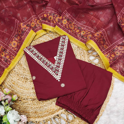 Red roman silk salwar suit