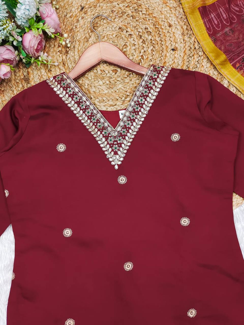 Red roman silk salwar suit
