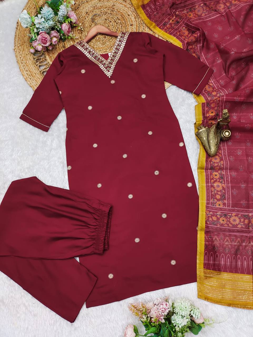 Red roman silk salwar suit
