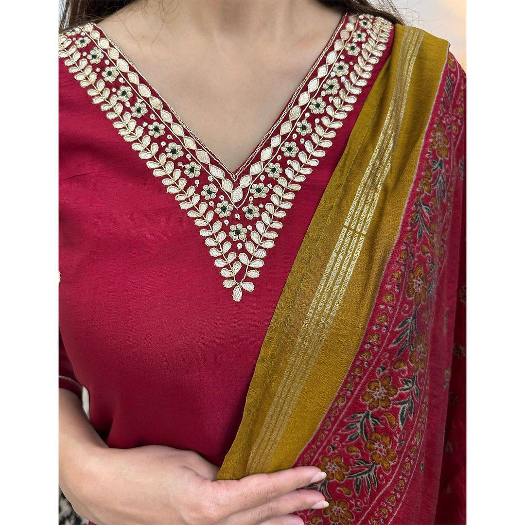Red roman silk salwar suit