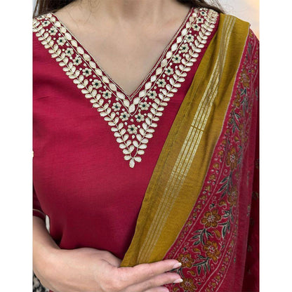 Red roman silk salwar suit