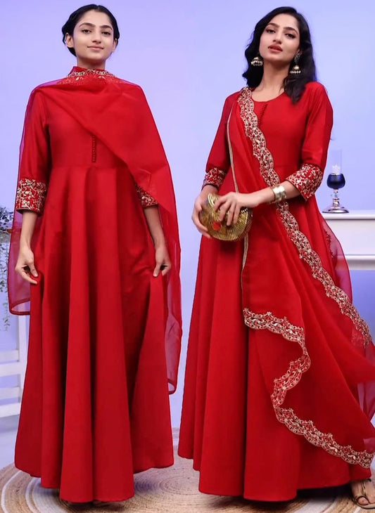 Red tapeta silk designer stylish anarkali suit