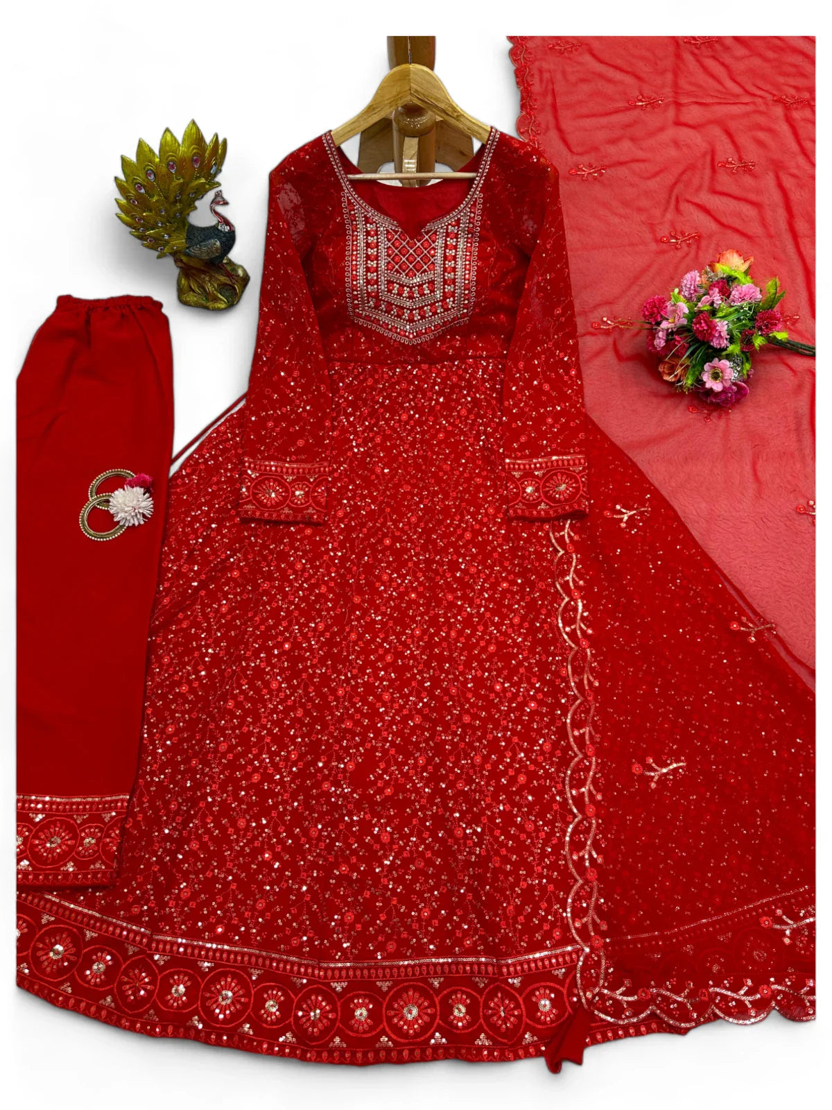 Red stylish designer wedding anarkali suit