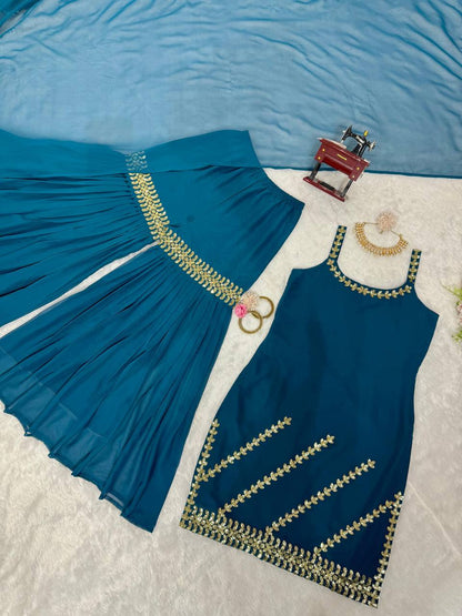 Stylish designer georgette embroidered sharara suit