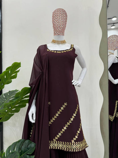 Stylish designer georgette embroidered sharara suit