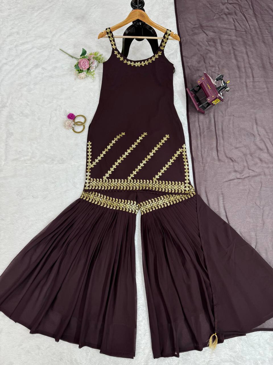 Stylish designer georgette embroidered sharara suit