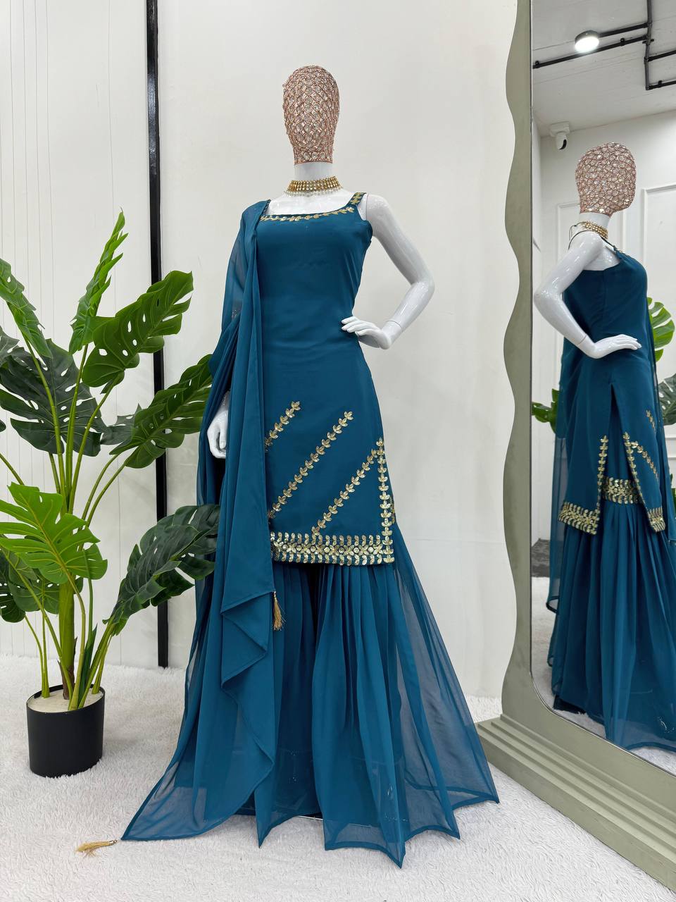 Stylish designer georgette embroidered sharara suit