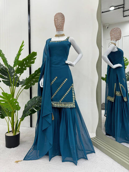 Stylish designer georgette embroidered sharara suit