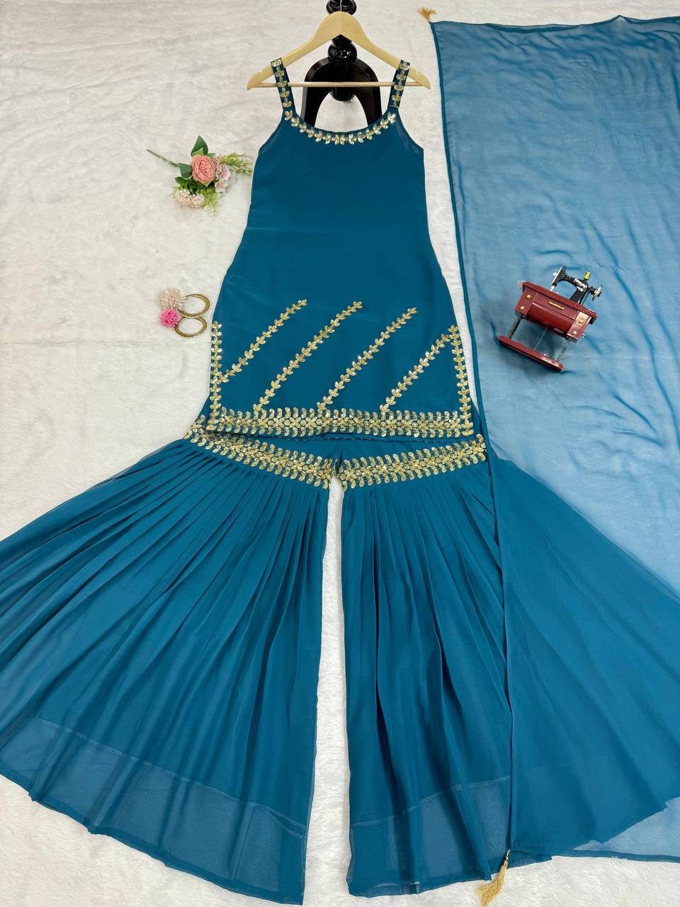 Stylish designer georgette embroidered sharara suit