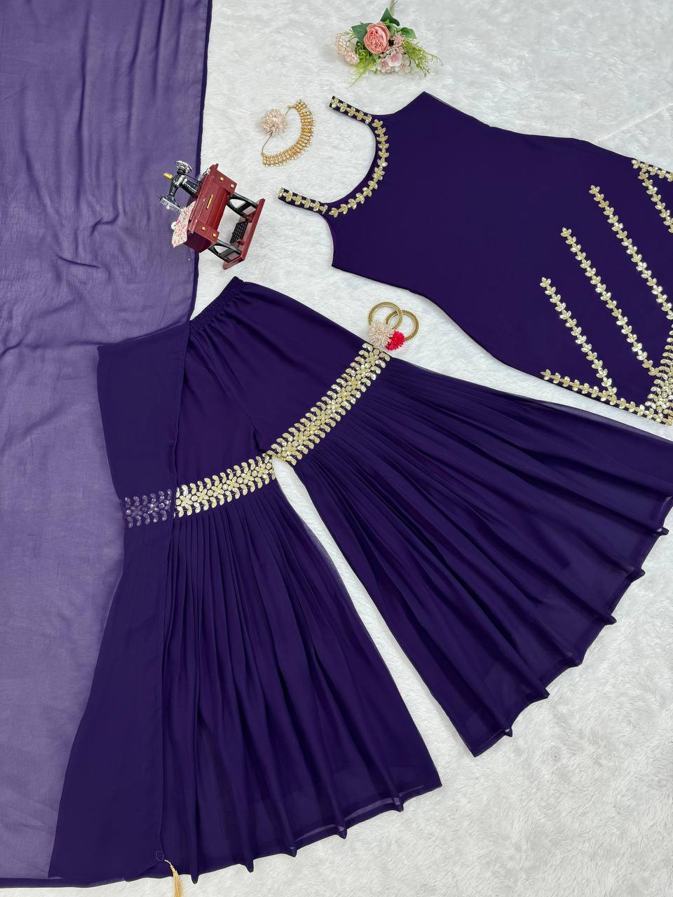 Stylish designer georgette embroidered sharara suit Blue