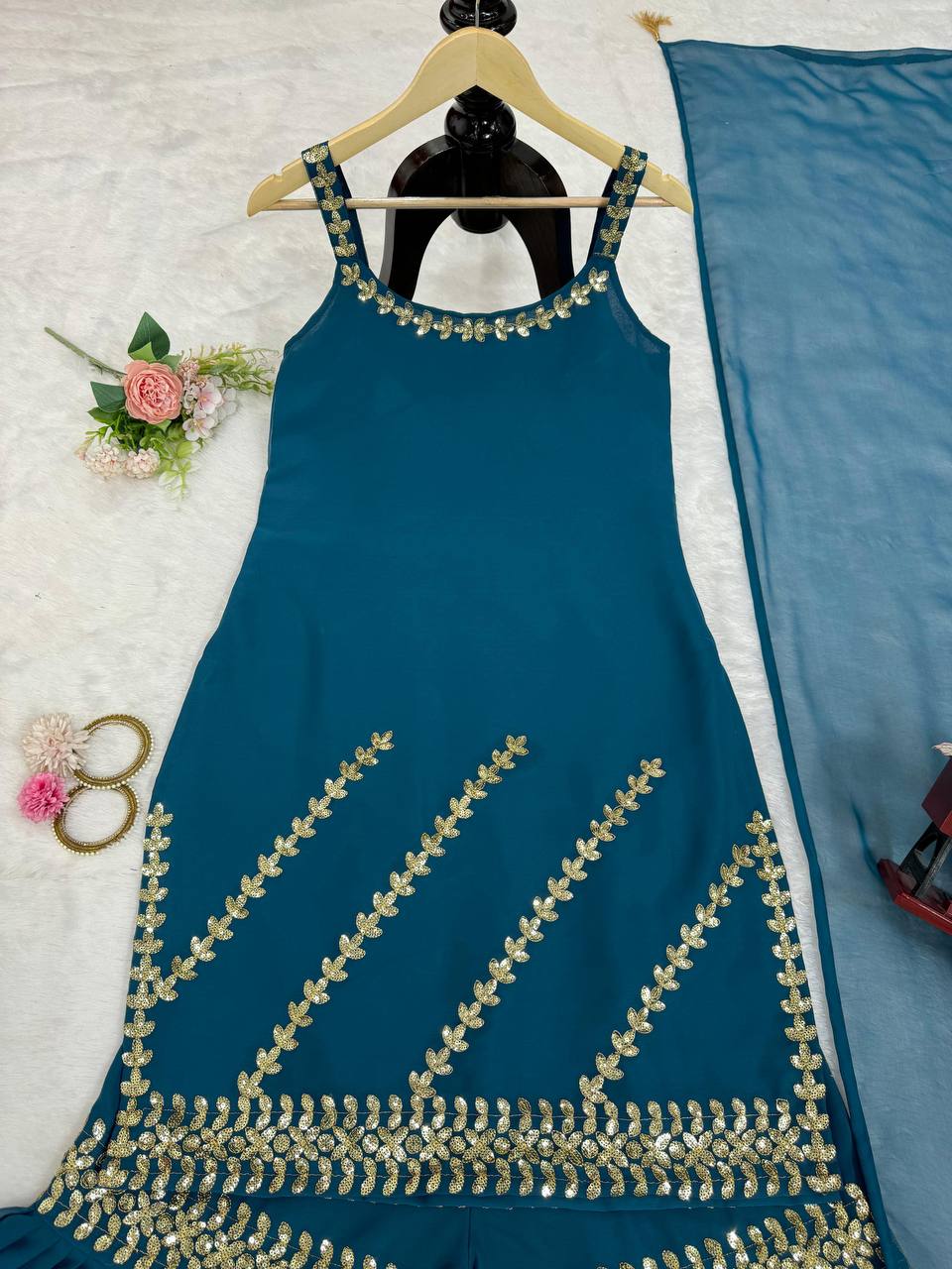 Stylish designer georgette embroidered sharara suit