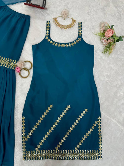 Stylish designer georgette embroidered sharara suit